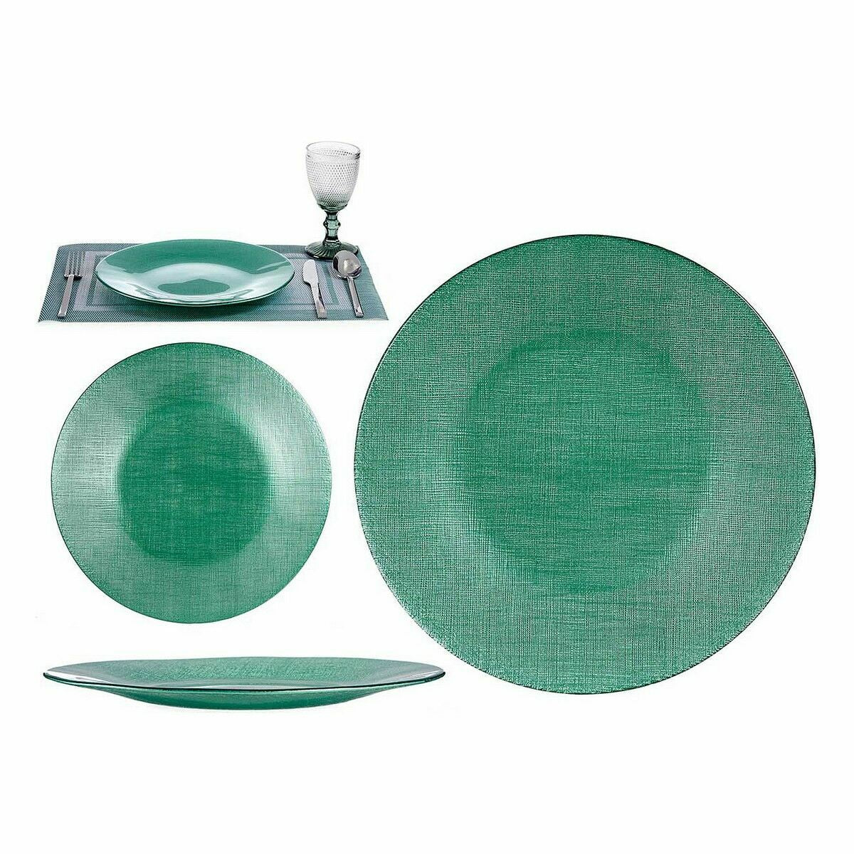 Green Glass Flat Plate 27.5 x 2 x 27.5 cm (6 Units)