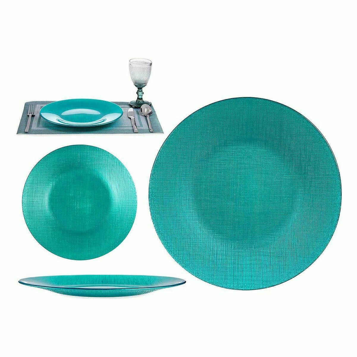 Turquoise Flat Glass Plate 27.5 x 2 x 27.5 cm (6 Units)