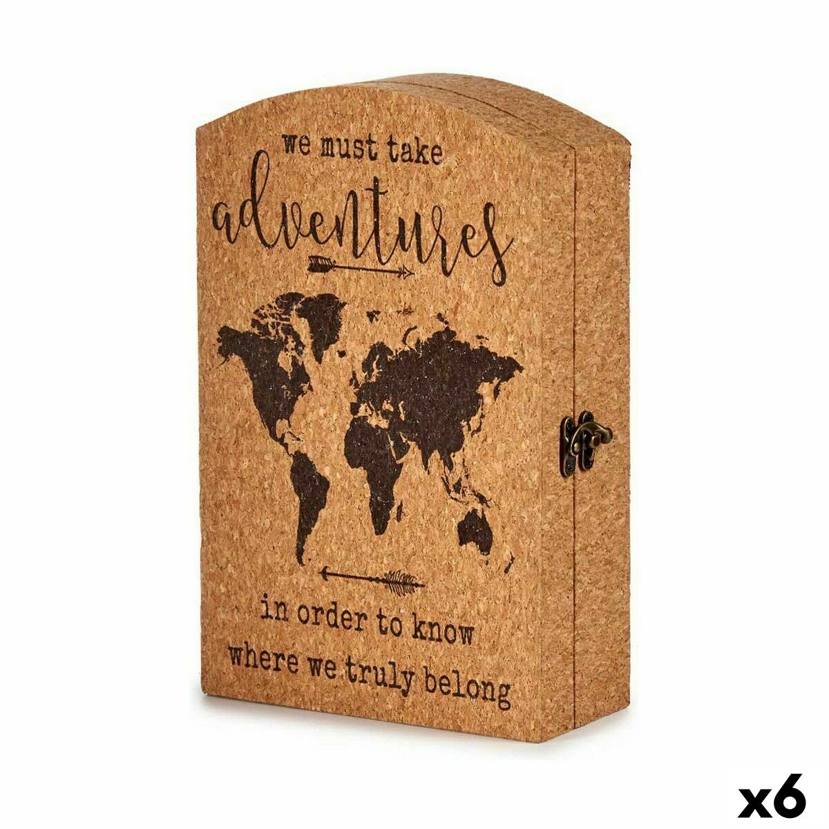 Key Cabinet World Map Brown Cork MDF Wood 20 x 7.5 x 29 cm (6 Units)