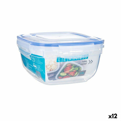 Square Hermetic Transparent Polypropylene Lunch Box 1.5 L 17 x 10 x 17 cm (12 Units)