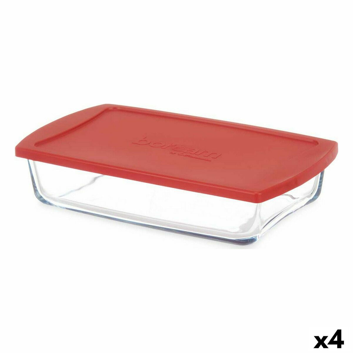 Fiambrera Borcam Rojo Transparente Vidrio de Borosilicato 1,3 L (4 Unidades)