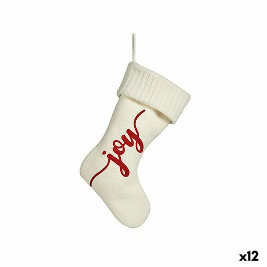 Joy Christmas Ornament White Fabric Christmas Stocking 28 x 4 x 46 cm (12 Units)