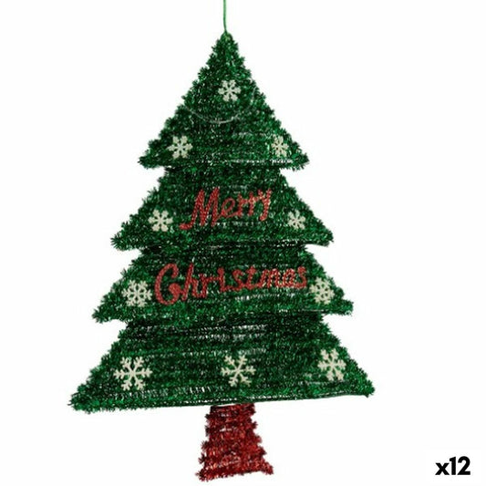 Christmas Ornament Hanging Christmas Tree Tinsel LED Light Red Green Polypropylene PET 44 x 58.8 x 7 cm (12 Units)