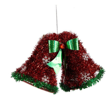 Christmas Decoration Hanging Bells Tinsel Red Green 21 x 14 x 10 cm (12 Units)