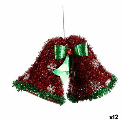 Christmas Decoration Hanging Bells Tinsel Red Green 21 x 14 x 10 cm (12 Units)