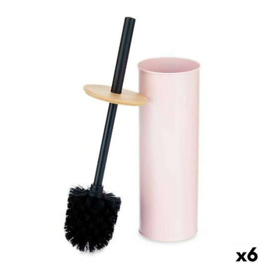 Pink Toilet Brush Metal Bamboo Plastic 9.5 x 27 x 9.5 cm (6 Units)