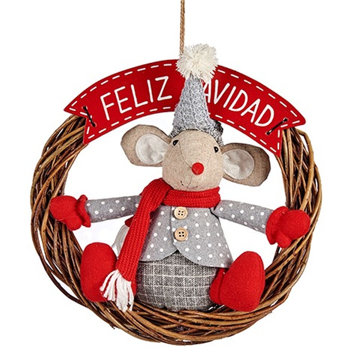 Christmas Ornament Hanging Red Mouse Grey 33 x 12 x 33 cm (12 Units)