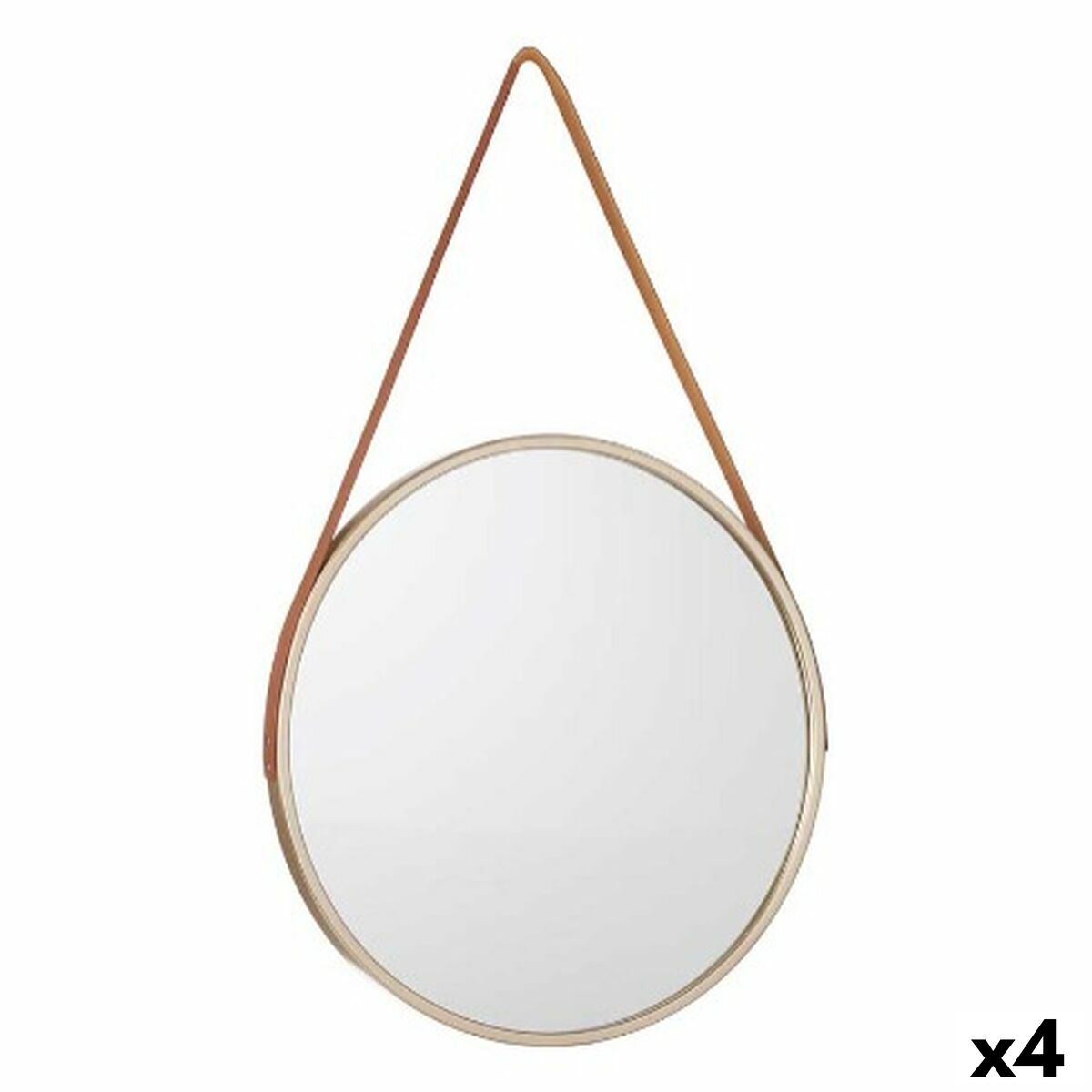 Wall Mirror Champagne Brown Crystal Faux Leather 60 x 60 x 3 cm (4 Units)