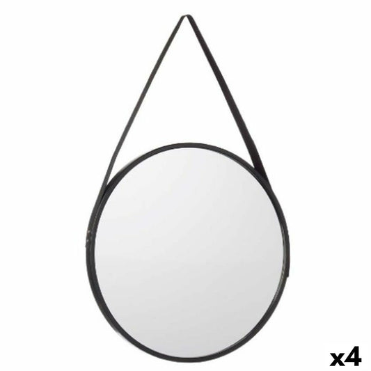 Black Crystal Faux Leather Wall Mirror 45 x 45 x 3 cm (4 Units)