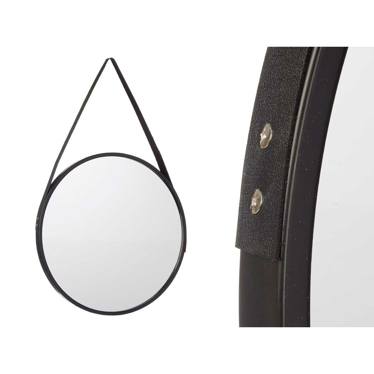 Black Crystal Faux Leather Wall Mirror 45 x 45 x 3 cm (4 Units)