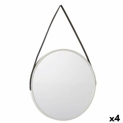 Wall Mirror White Black Crystal Faux Leather 45 x 45 x 3 cm (4 Units)