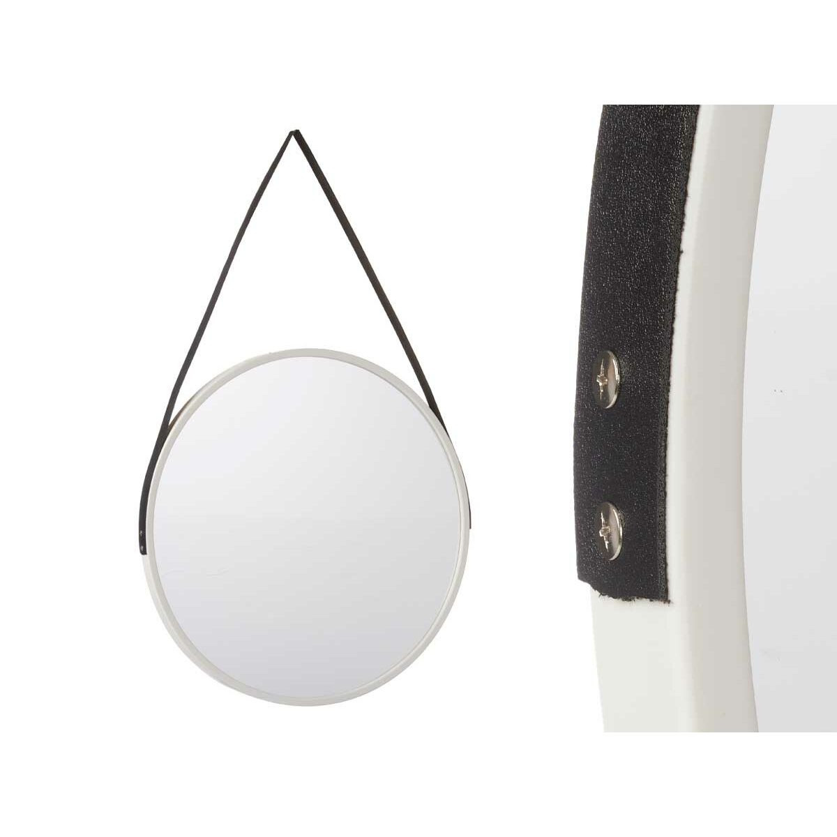 Wall Mirror White Black Crystal Faux Leather 45 x 45 x 3 cm (4 Units)