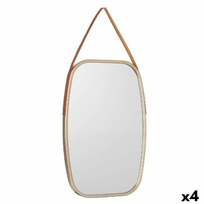 Wall Mirror Champagne Brown Crystal Faux Leather 43 x 65 x 3 cm (4 Units)