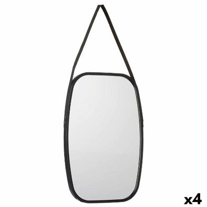 Black Crystal Faux Leather Wall Mirror 43 x 65 x 3 cm (4 Units)