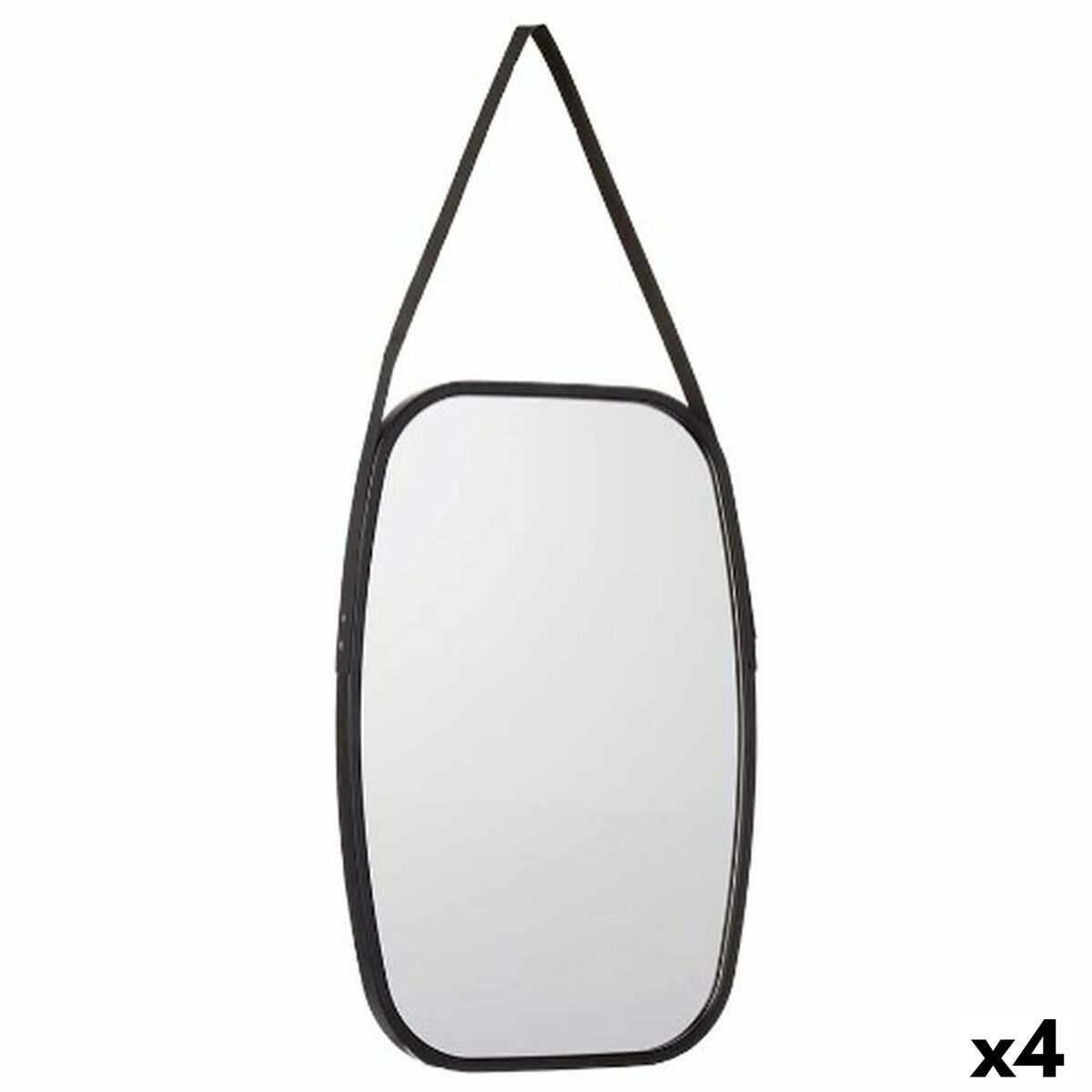 Black Crystal Faux Leather Wall Mirror 43 x 65 x 3 cm (4 Units)