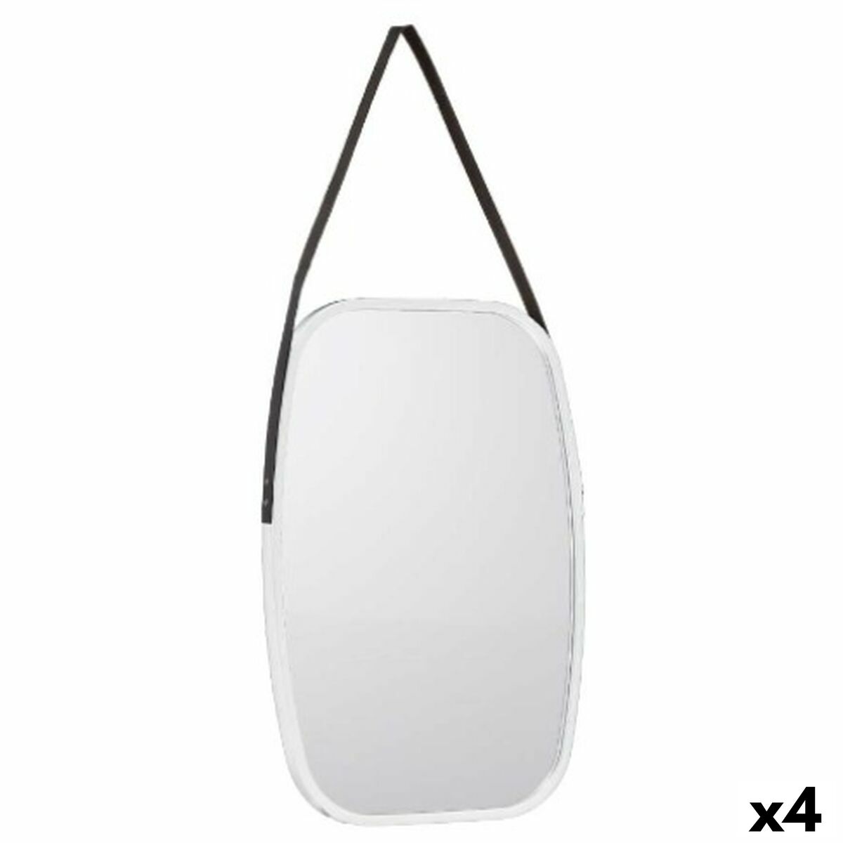 Wall Mirror White Black Crystal Faux Leather 43 x 65 x 3 cm (4 Units)