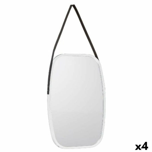 Wall Mirror White Black Crystal Faux Leather 43 x 65 x 3 cm (4 Units)