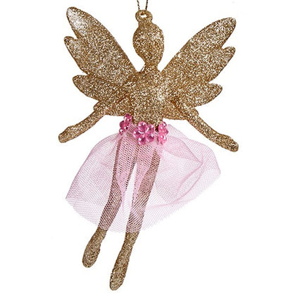 Christmas Ornament Fairy Champagne Plastic Glitter 8 x 12 x 5 cm (24 Units)