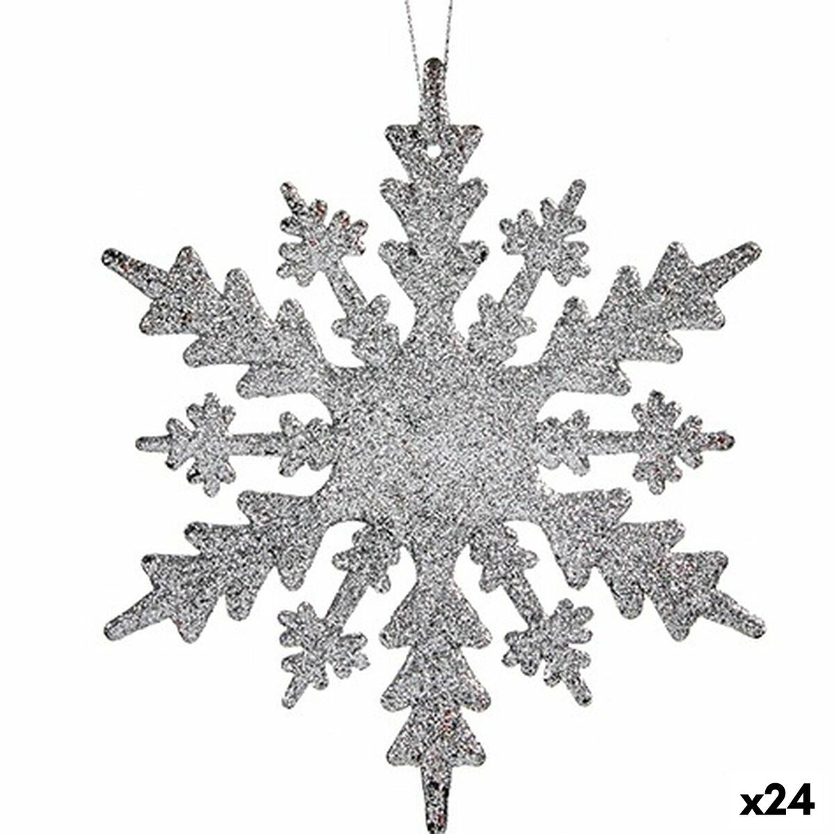 Adorno Navideño Copos de nieve Plateado Plástico Purpurina 15 x 15 x 0,2 cm (24 Unidades)