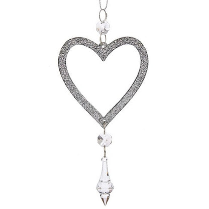 Christmas Ornament Silver Heart Plastic Glitter 9 x 16 x 2 cm (24 Units)