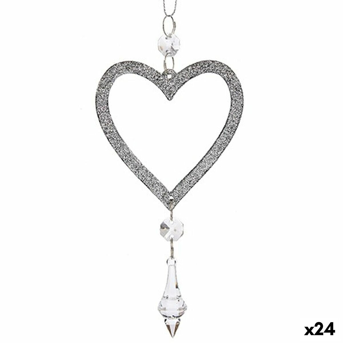 Christmas Ornament Silver Heart Plastic Glitter 9 x 16 x 2 cm (24 Units)