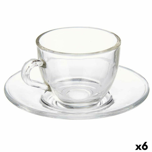 Transparent Glass Cup with Plate 85 ml (6 Units)