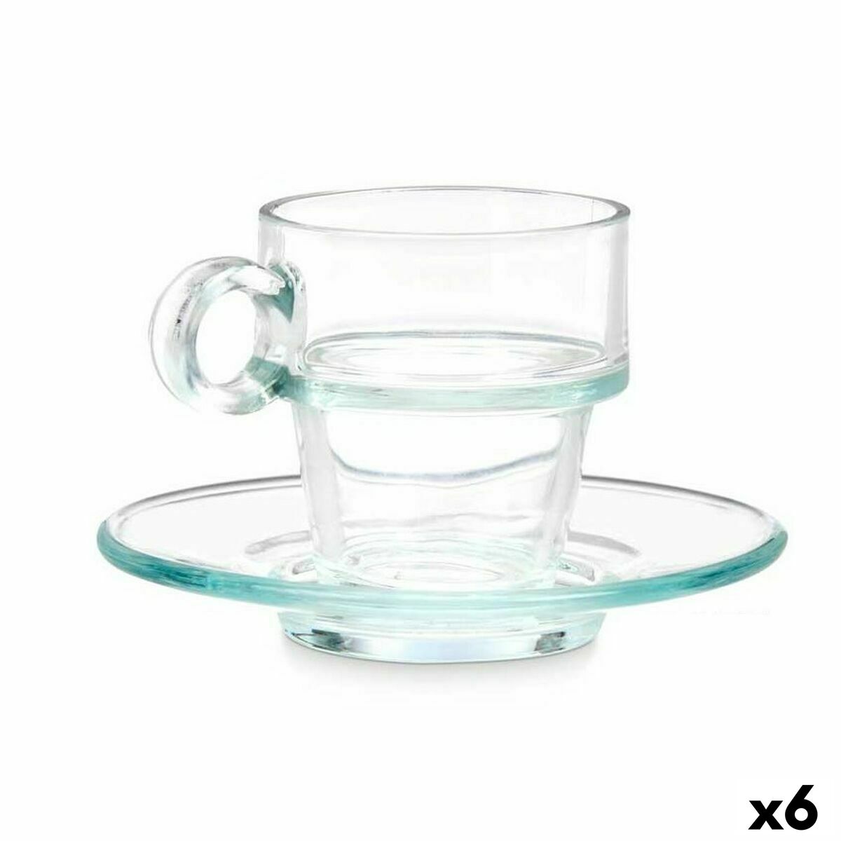 Transparent Glass Cup with Plate 90 ml (6 Units)