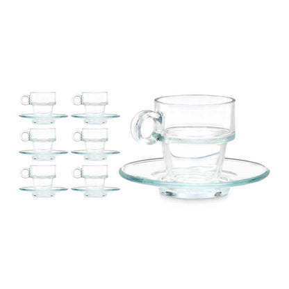 Transparent Glass Cup with Plate 90 ml (6 Units)