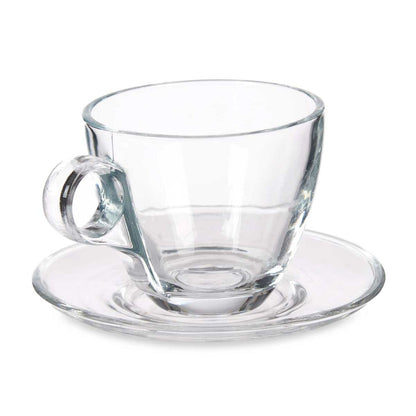 Transparent Glass Cup with Plate 170 ml (6 Units)