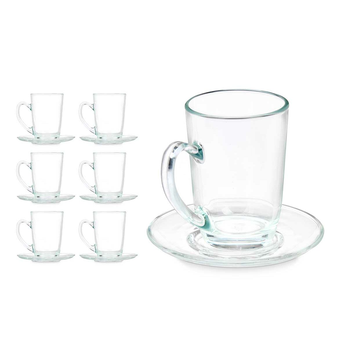 Transparent Glass Cup with Plate 200 ml (6 Units)