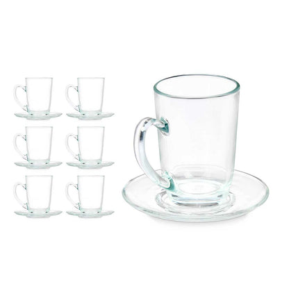 Transparent Glass Cup with Plate 200 ml (6 Units)