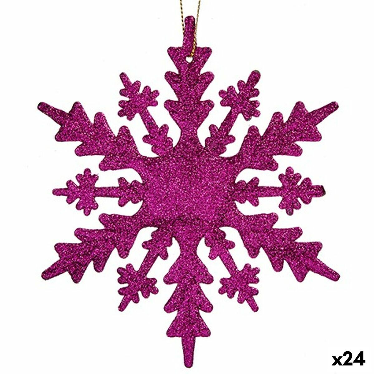 Christmas Ornament Fuchsia Snowflakes Plastic Glitter 15 x 15 x 0.2 cm (24 Units)