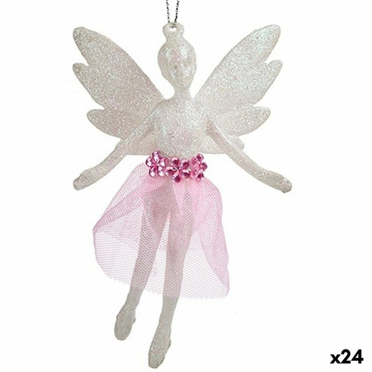 White Fairy Christmas Ornament Glitter Plastic 8 x 12 x 5 cm (24 Units)