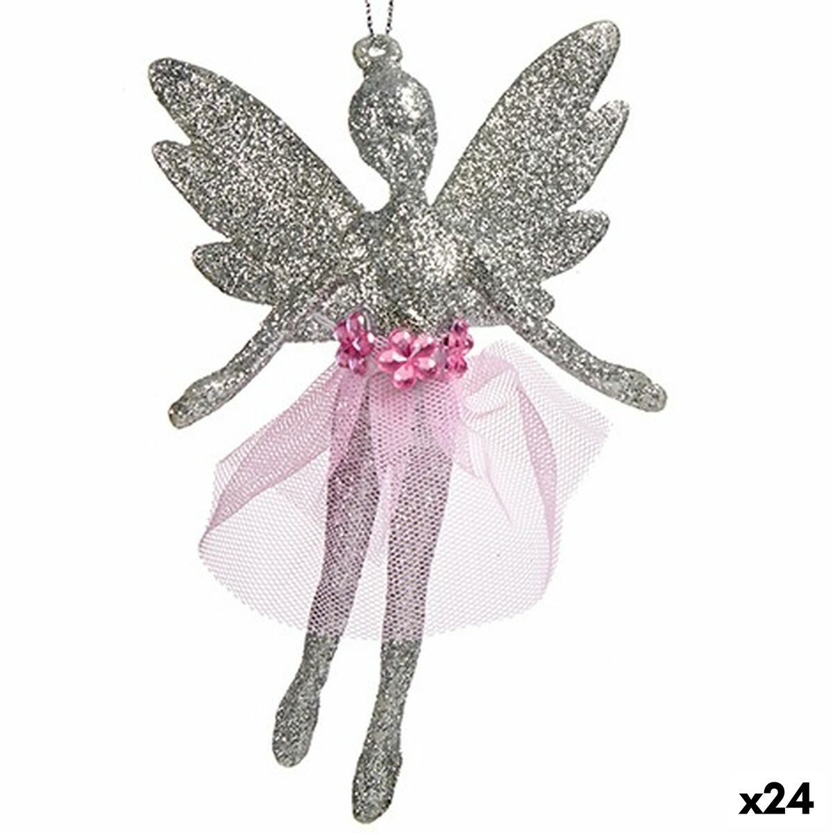 Christmas Ornament Fairy Silver Glitter Plastic 8 x 12 x 5 cm (24 Units)