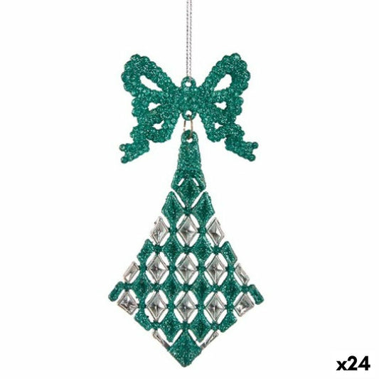 Christmas Decoration Green Diamond Bow Plastic Glitter 7.5 x 1 x 15.5 cm (24 Units)