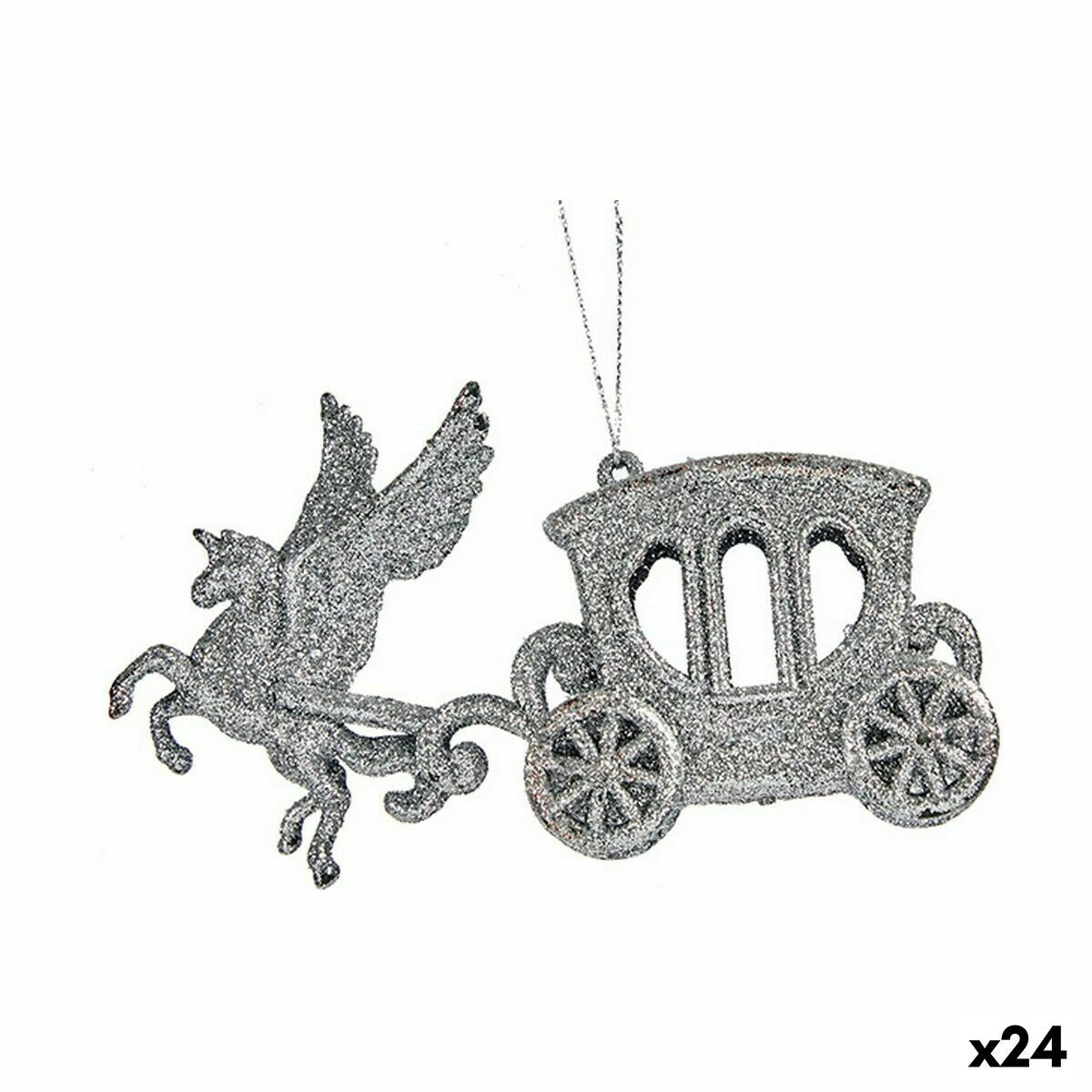 Christmas Decoration Silver Magic Carriage Plastic Glitter 15.5 x 8.5 x 4.5 cm (24 Units)