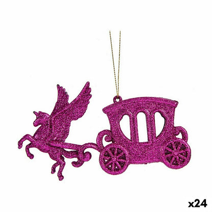 Christmas Decoration Magic Carriage Fuchsia Plastic Glitter 15 x 8.5 x 4.5 cm (24 Units)