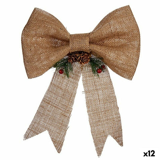 Christmas Decoration Brown Red Green Bow Natural Fiber 24 x 5 x 34 cm (12 Units)