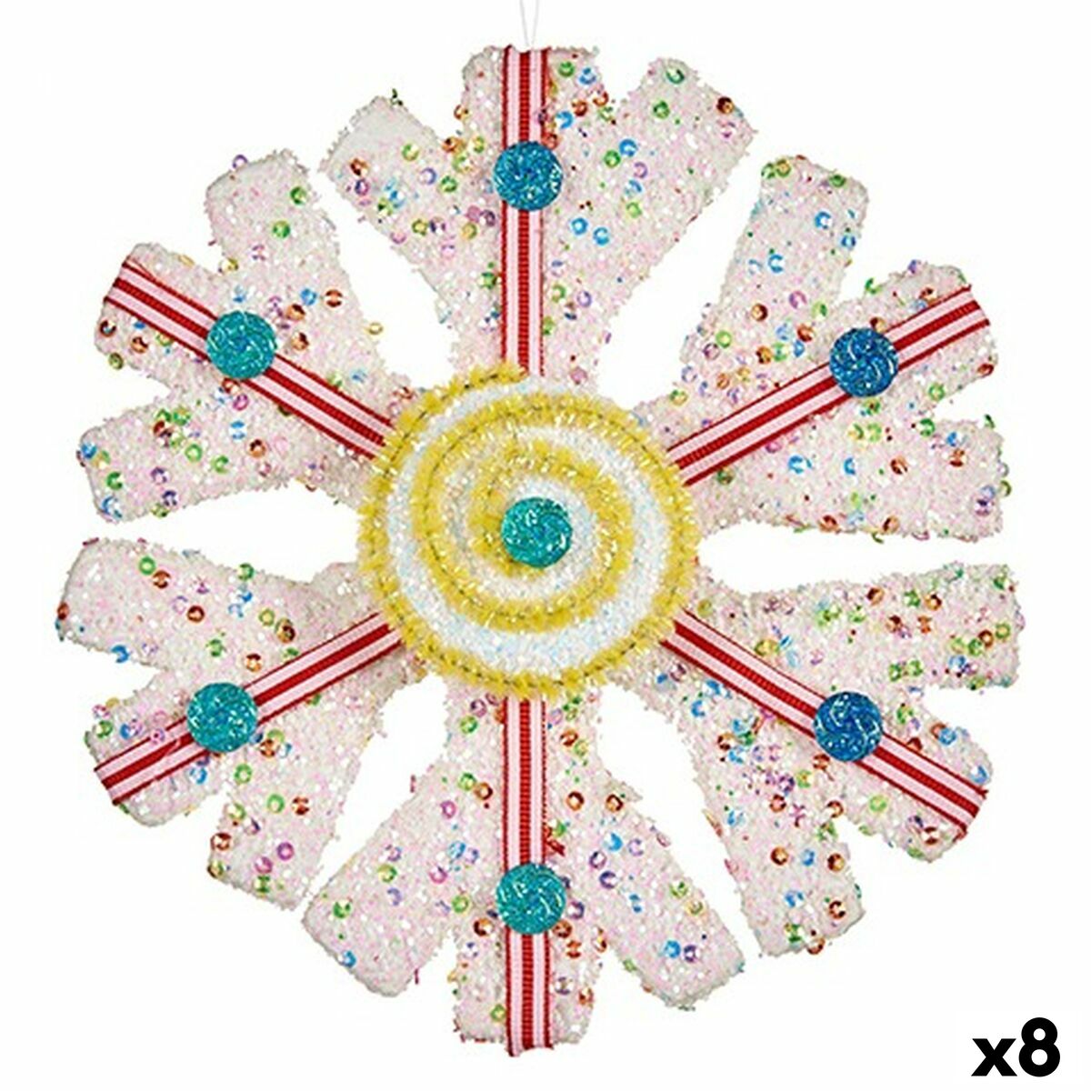 Christmas Ornament Snowflakes White Red 17 x 6 x 17 cm (8 Units)