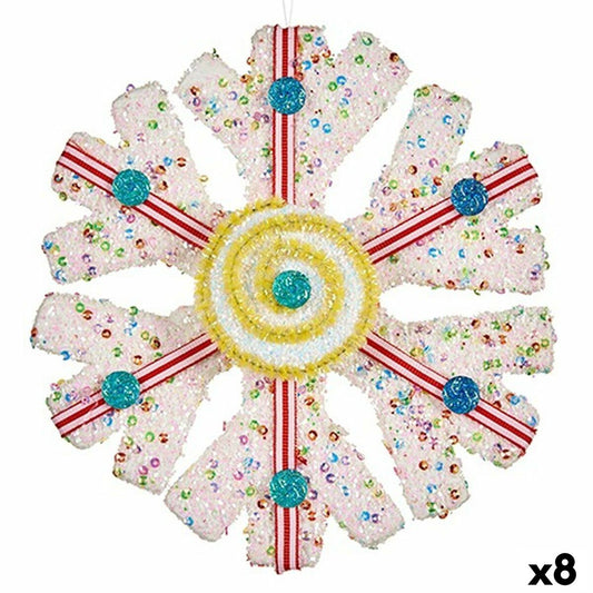 Christmas Ornament Snowflakes White Red 17 x 6 x 17 cm (8 Units)