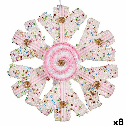 Christmas Ornament Snowflakes White Pink 17 x 6 x 17 cm (8 Units)