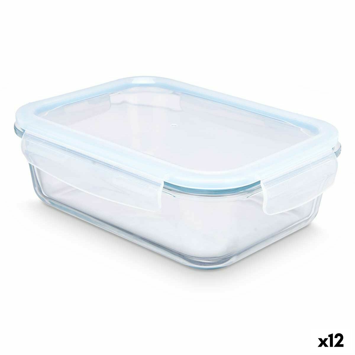 Transparent Silicone Lunch Box Borosilicate Glass 1.5 L 24.5 x 7.6 x 19 cm (12 Units)