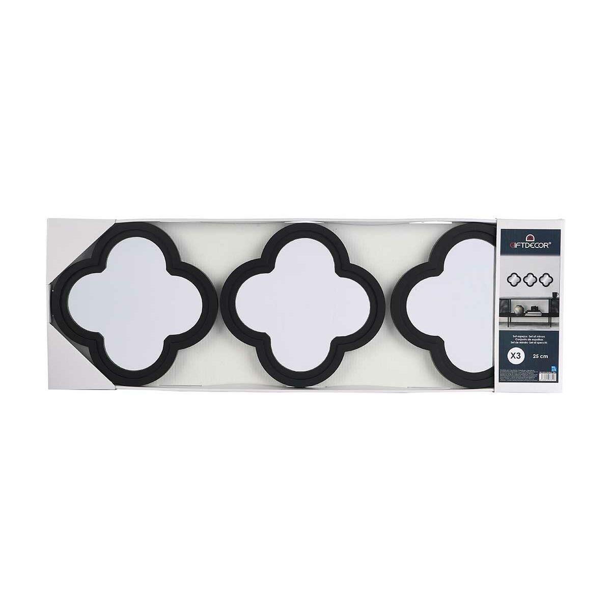 Set of Black Polypropylene Flower Mirrors 78 x 26 x 2.5 cm (6 Units)