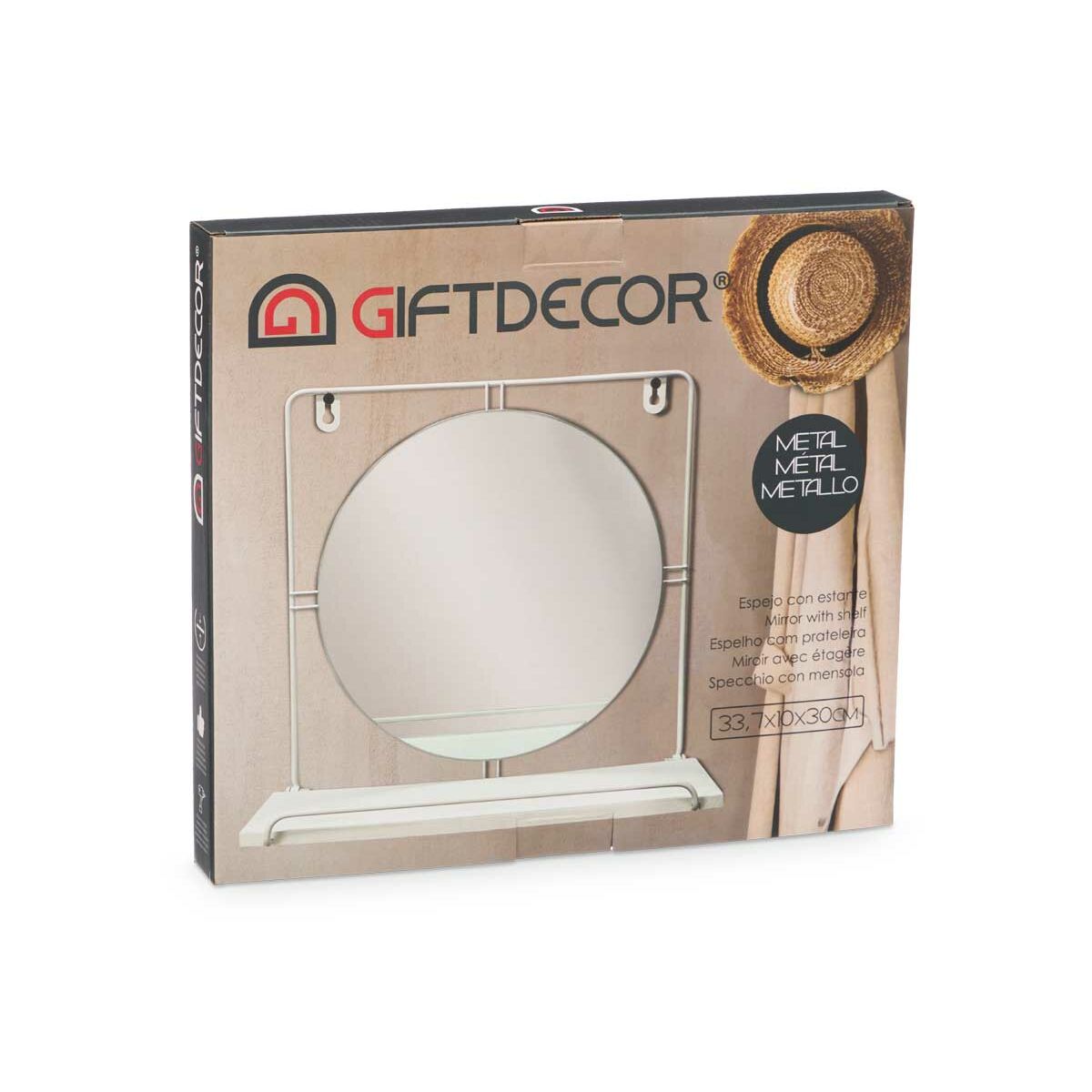 Wall Mirror White Metal Wood MDF 33.7 x 30 x 10 cm (4 Units)