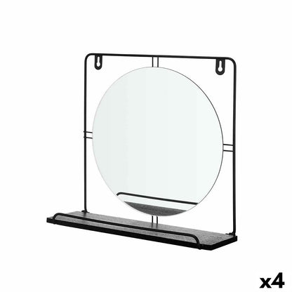 Wall Mirror Black Metal Wood MDF 33.7 x 30 x 10 cm (4 Units)