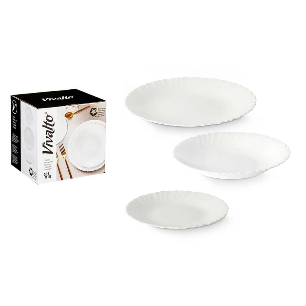 White Glass Dinnerware Set (2 Units) 18 Pieces