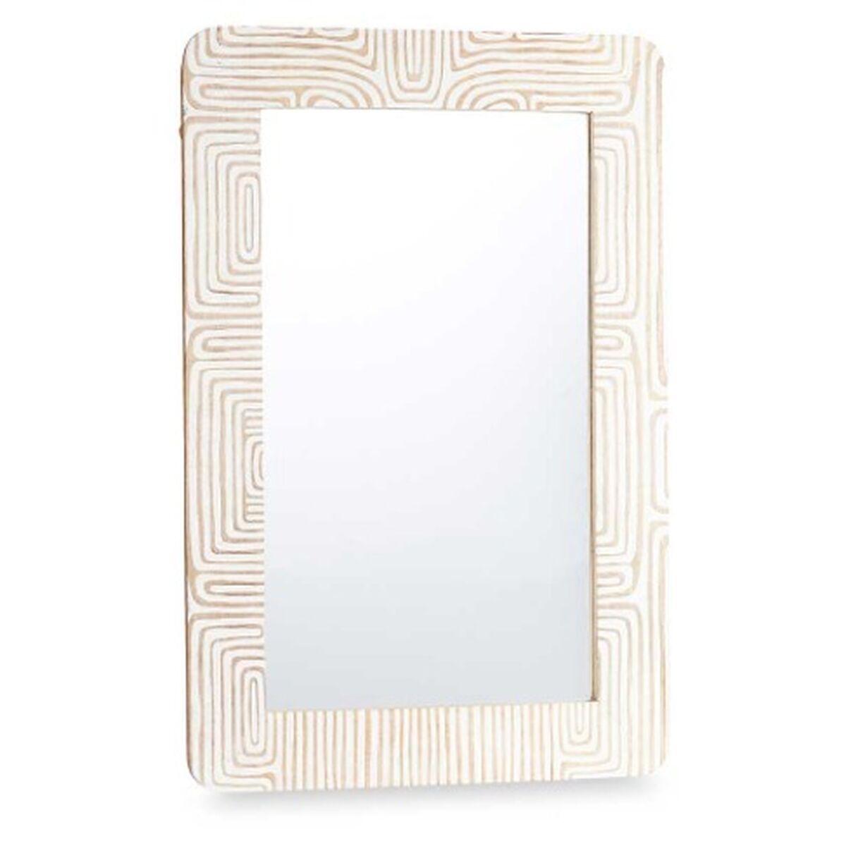 Wall Mirror White Brown Mango Wood Curve 90 x 60 x 2 cm