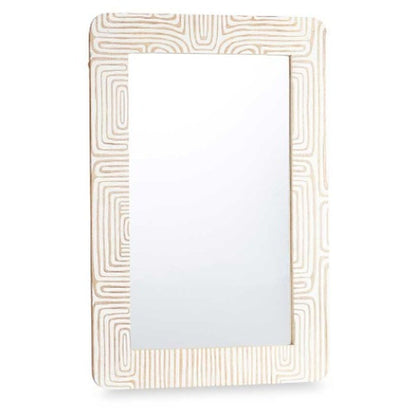 Wall Mirror White Brown Mango Wood Curve 90 x 60 x 2 cm