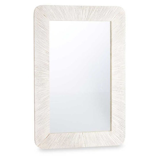 Wall Mirror White Brown Mango Wood Stripes 90 x 60 x 2 cm