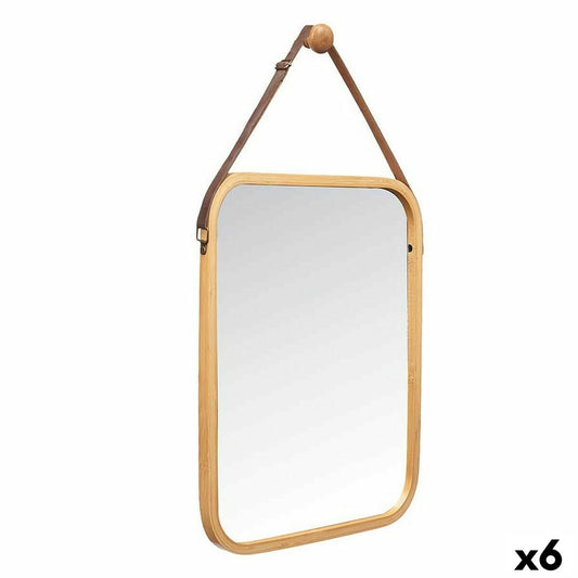 Natural Bamboo Leather Rectangular Hanging Mirror 34 x 41.5 x 1.5 cm (6 Units)